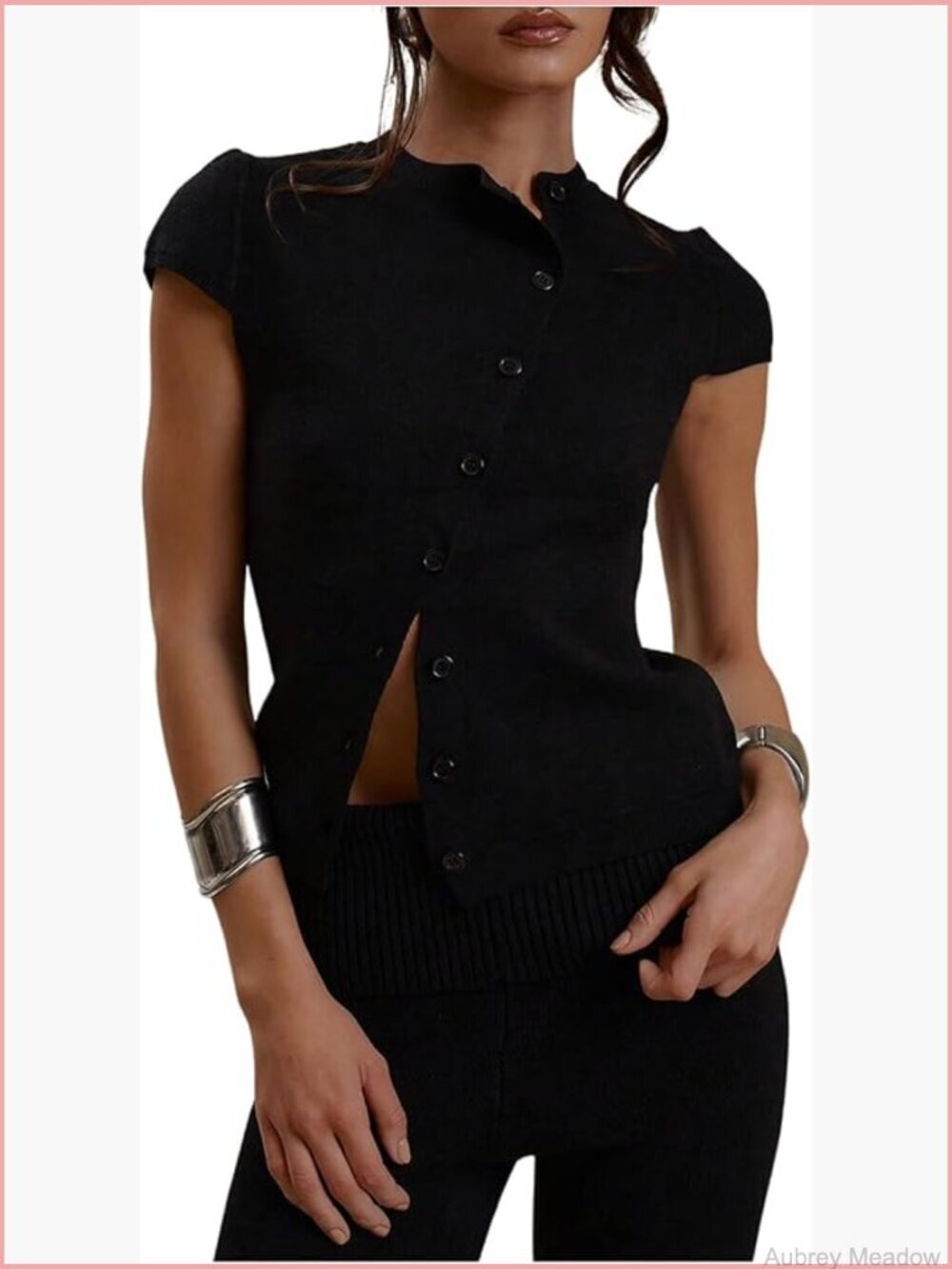 Cap Sleeve Button Down Cardigan Lightweight Knit Sweater Business Casual Top